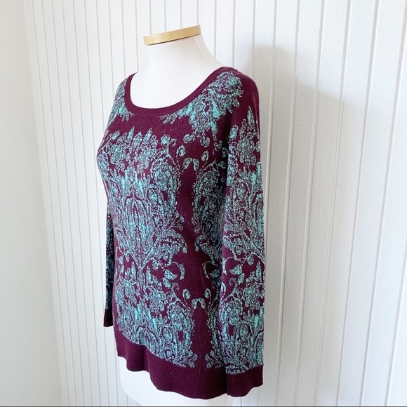 The Limited Maroon Red Turquoise Sea Green Long Sleeve Sweater Size XS - Picture 9 of 12